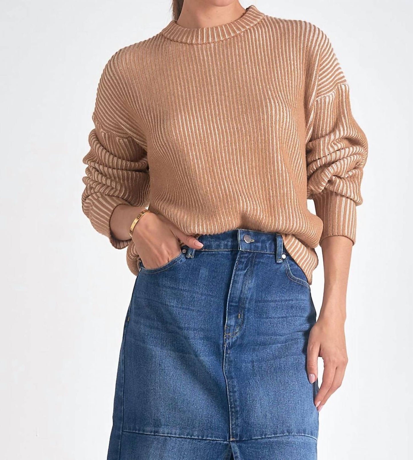 Elan - Kendra Ribbed Crewneck Sweater