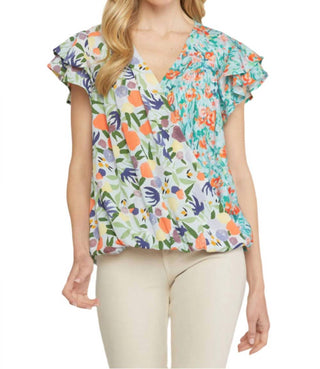 Entro - Mixed Print Surplice Top