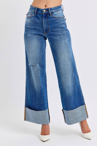 Judy Blue - High Waist Retro Wide Leg With Cuff Jeans