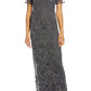 Pisarro Nights Beaded Mesh Gown - Grey