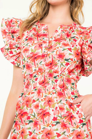 Thml - Ruffle Sleeve Floral Midi Dress