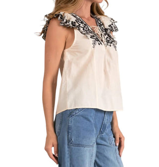 Elan - Embroidered Flutter Top