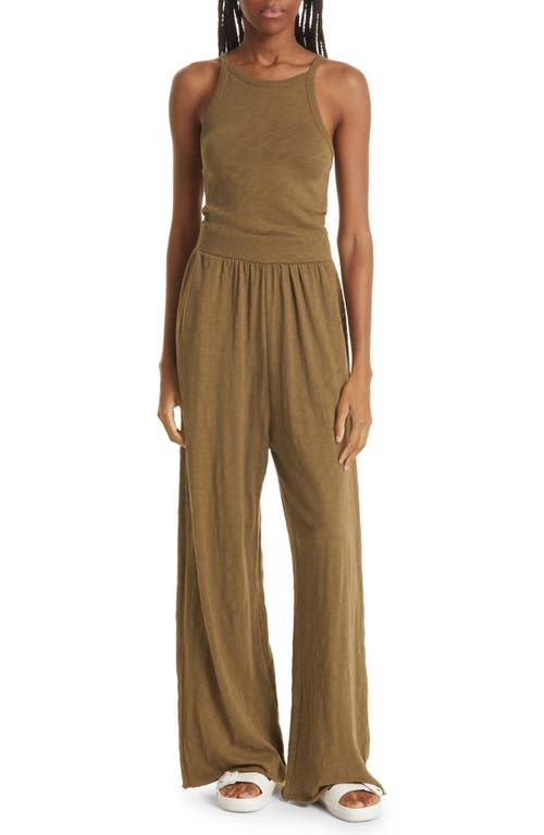 ATM Anthony Thomas Melillo Slub Cotton Jersey Wide Leg Jumpsuit in Seaweed, Size Large