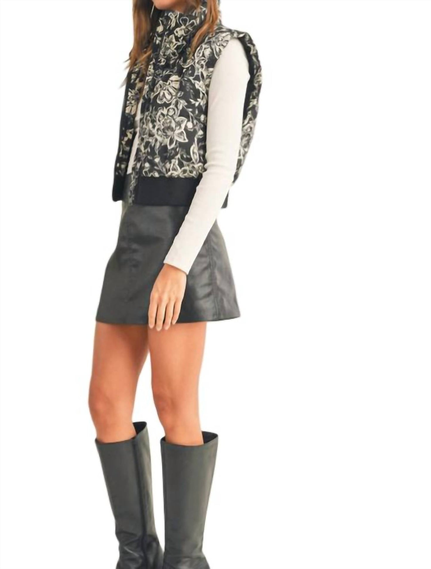 &Merci - Floral Cropped Puffer Vest