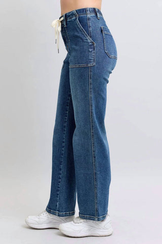 Judy Blue - High Waist Drawstring Wide Leg Jeans
