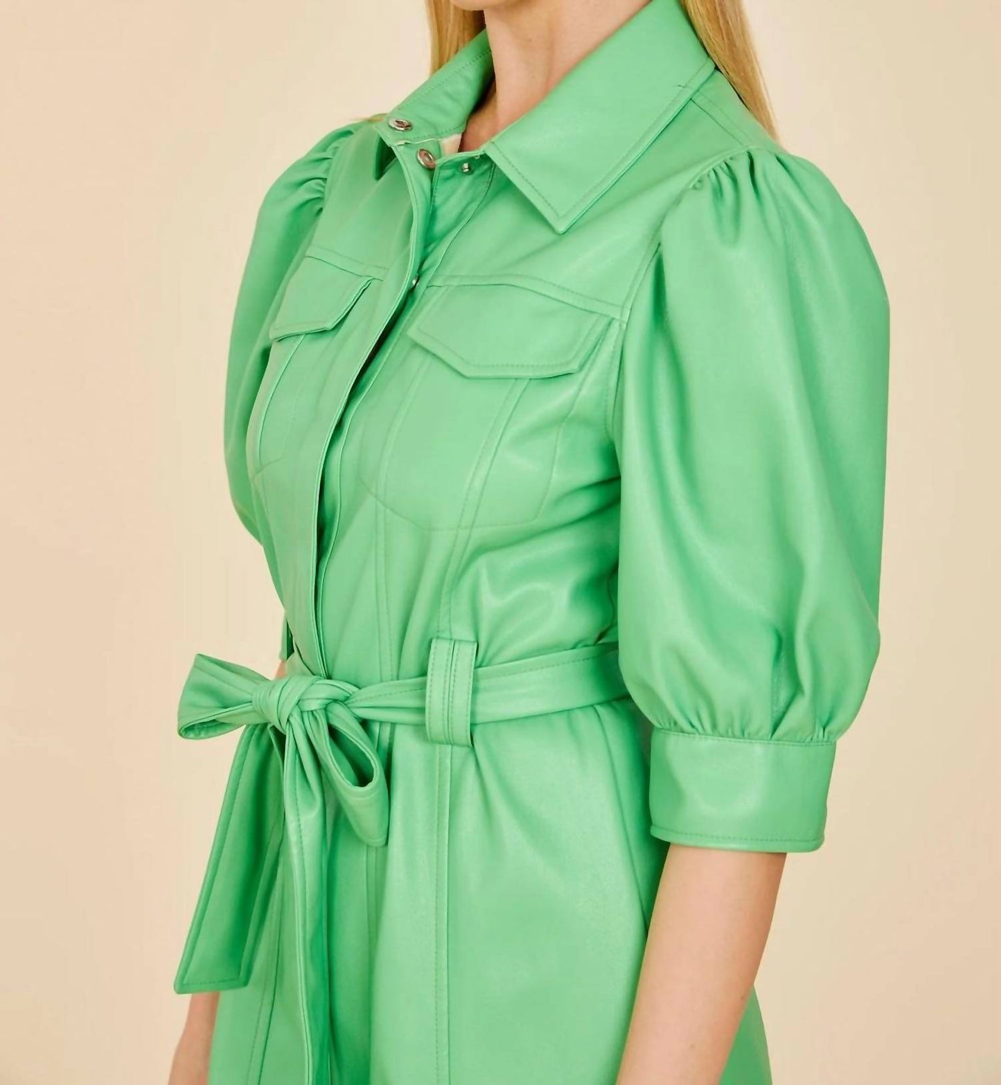 Dolce Cabo - FAUX LEATHER BELTED DRESS