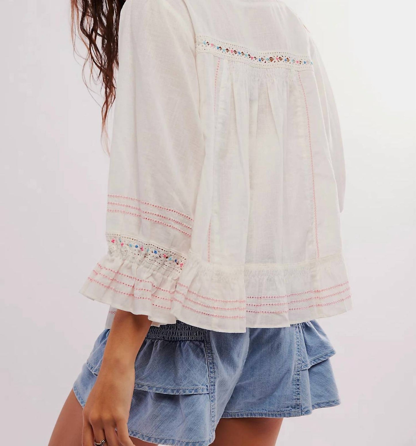 Free People - Ready For You Ruffle Quarter Button Up Top