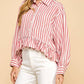 Tcec - Striped Button Up Ruffled Hem Shirt