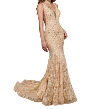 Rachel Allan - Beaded Lace Prom Gown