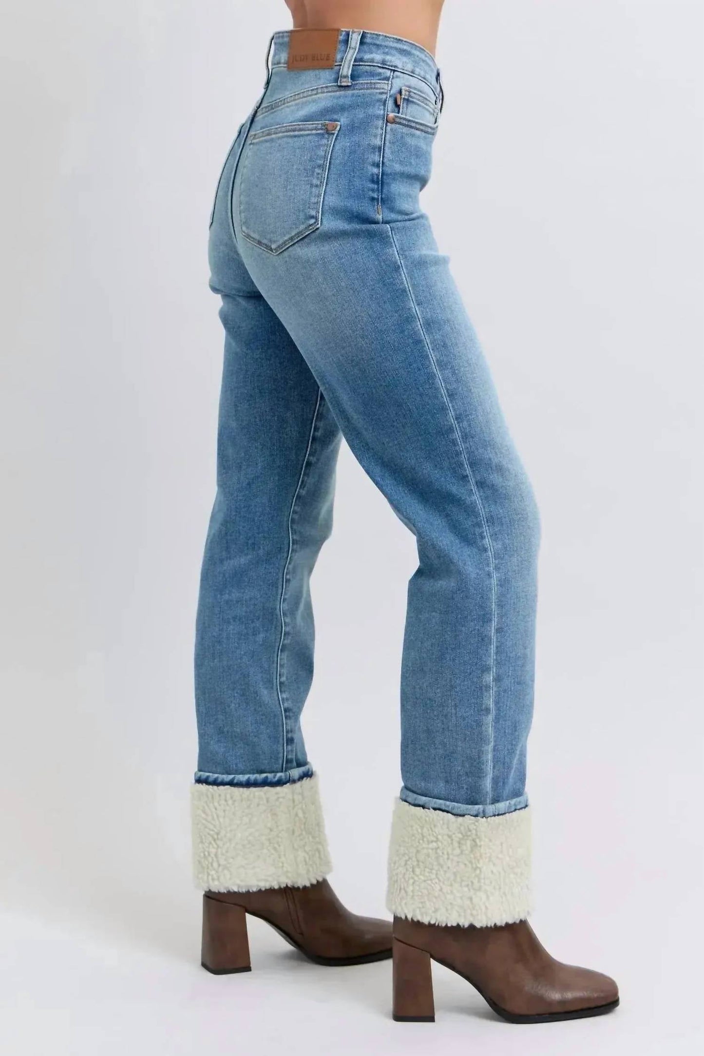 Judy Blue - High Waist Shearling Cuff Straight Denim Jeans