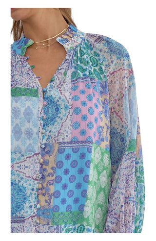 Entro - Patchwork Print Long Sleeve Blouse
