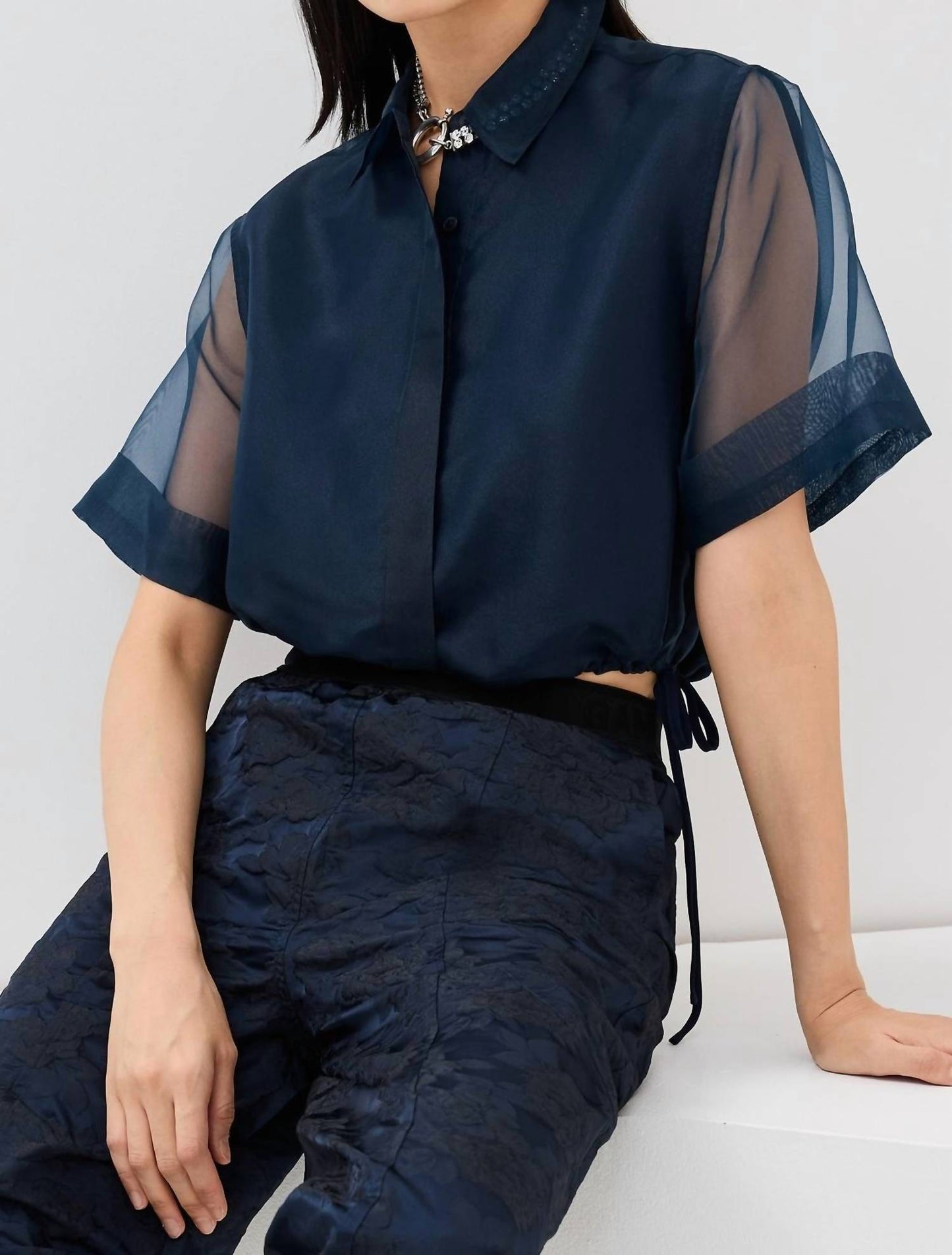 Jonathan Simkhai - Ryett Sheer Shortsleeve Crop Top