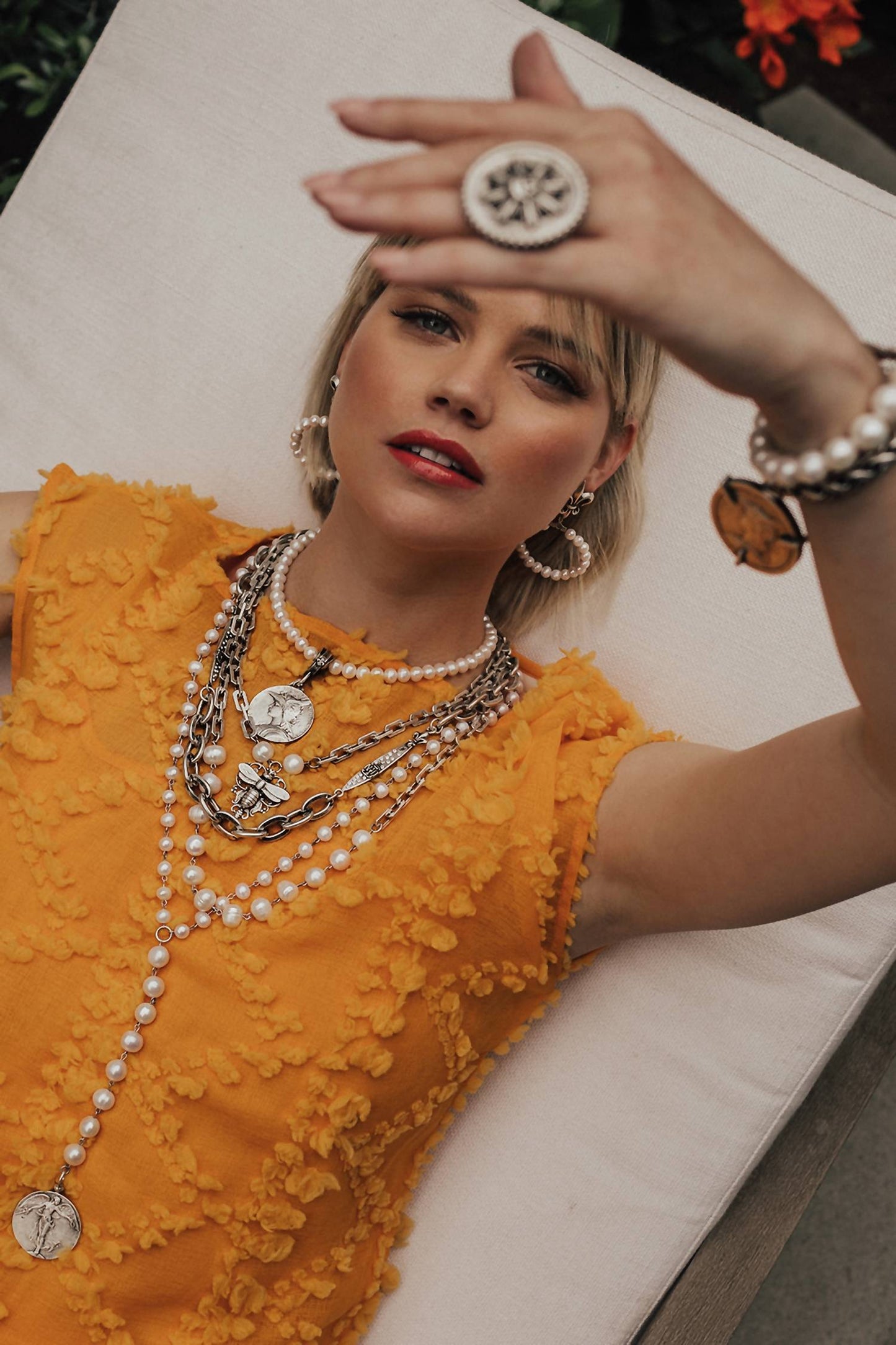 French Kande - Women's Pearls with Wire, Honfleur Chain and Filigree Miel Stack Pendant