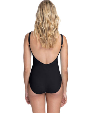Profile By Gottex - Lace Up V-Neck Shirred One Piece Swimsuit