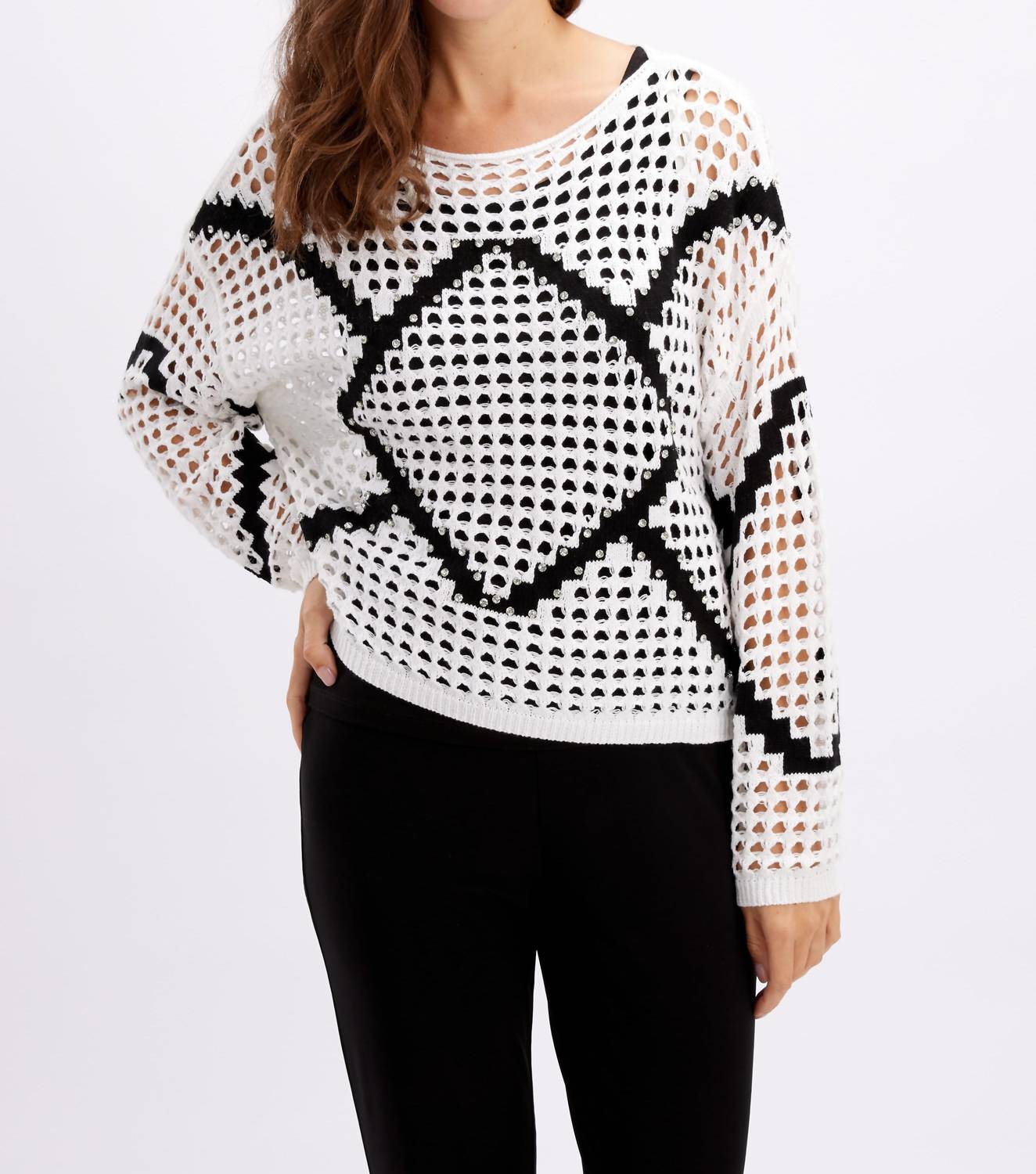 Frank Lyman - Geometric Crochet Knit Top