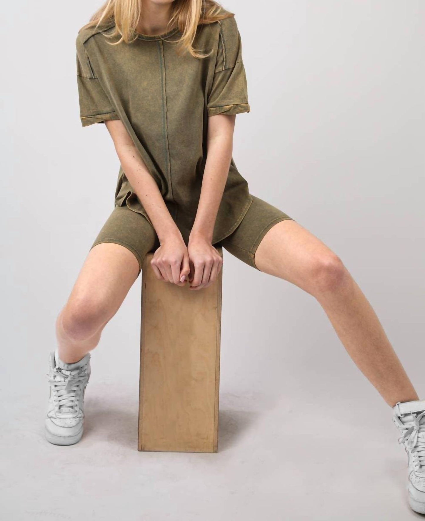 Very J - Washed Stretchy Knit Activewear Top & Shorts
