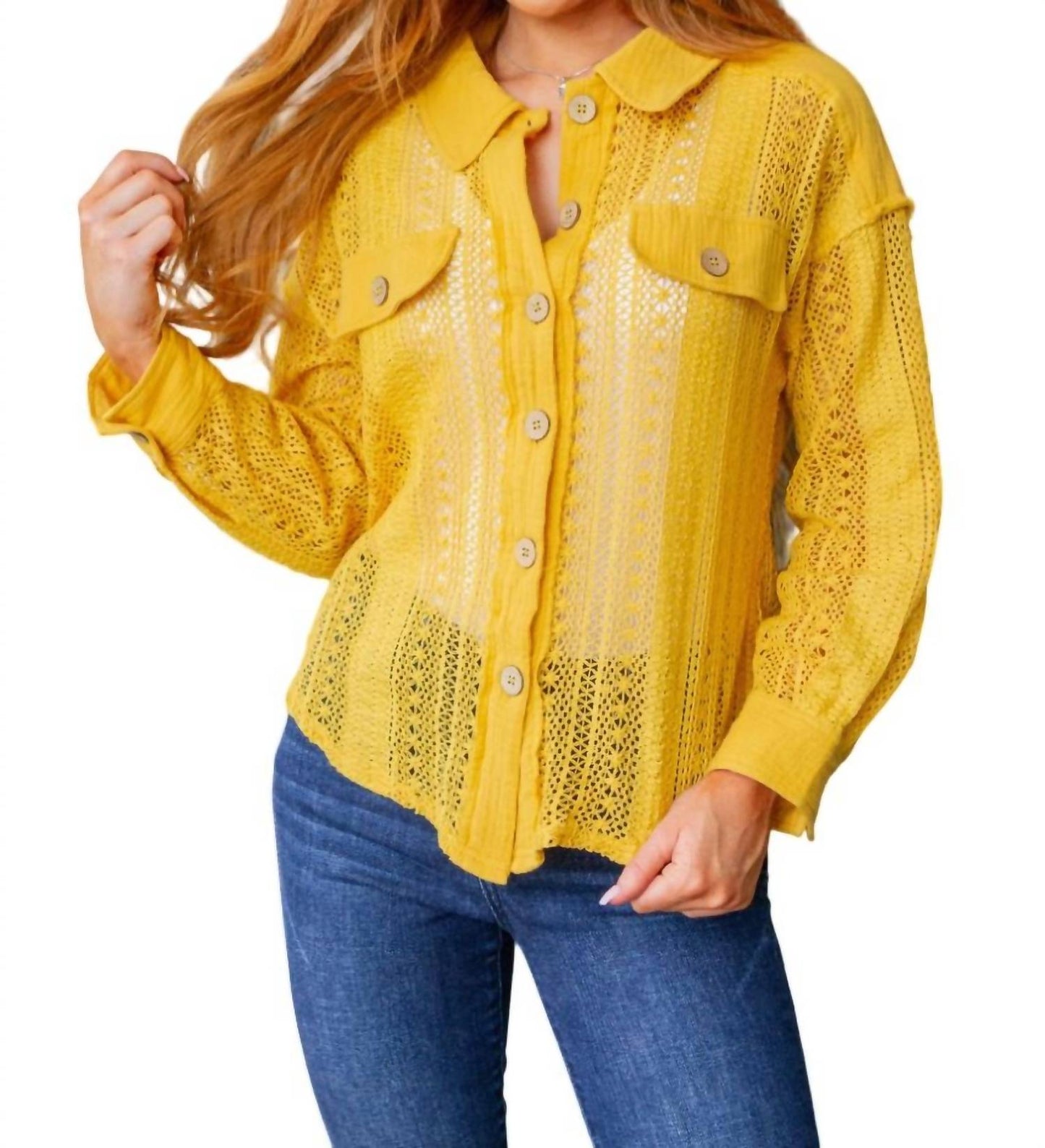 Very J - Sweeter Than Nectar Lace Button Down
