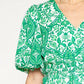 Entro - Francesca Green Ornate Print Puff Sleeves Ruffle Dress
