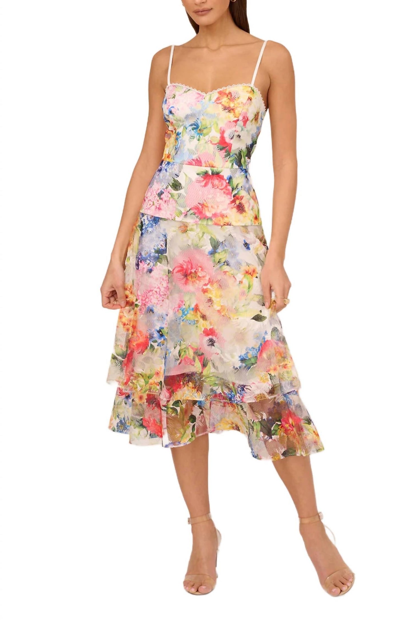 Adrianna Papell - Printed Embroidered Fit & Flare Dress