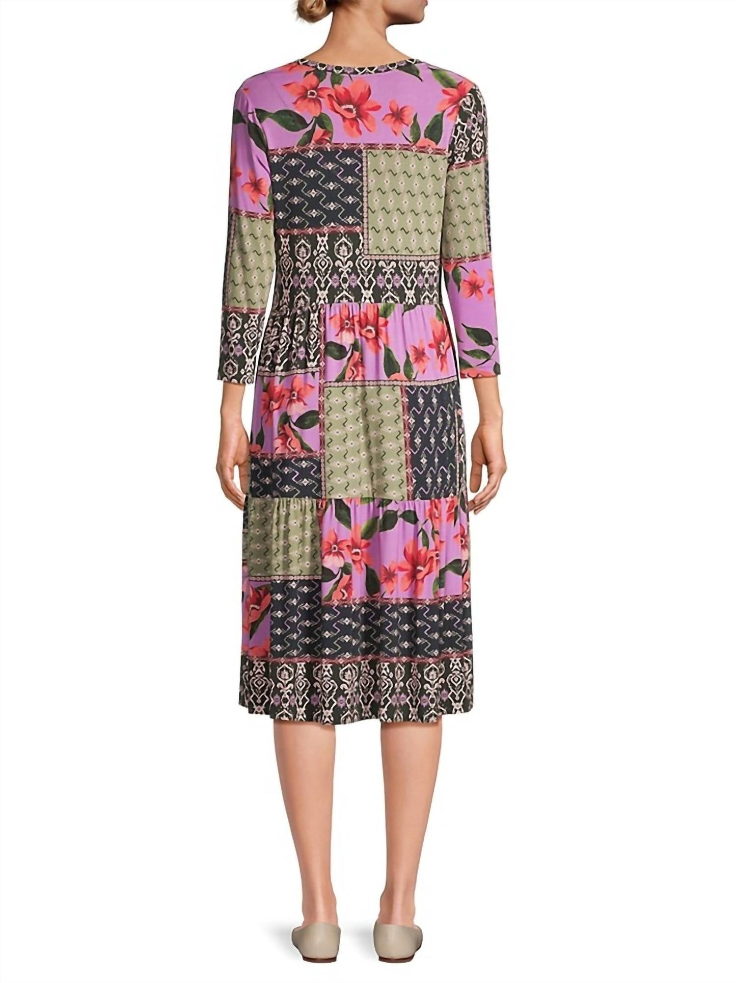 Johnny Was - ZANDA 3/4 SLEEVE TIERED TEA LENGTH DRESS