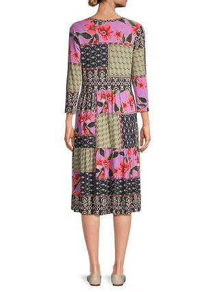 Johnny Was - ZANDA 3/4 SLEEVE TIERED TEA LENGTH DRESS