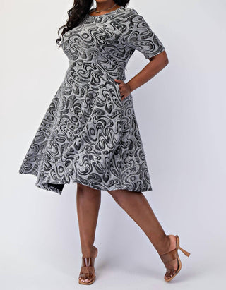 The Curve La - Plus Size Lurex Knit Short Sleeve Midi Dress With Pockets