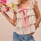 Bibi - Floral Print With Bow And Ruffle Square Neck Blouse