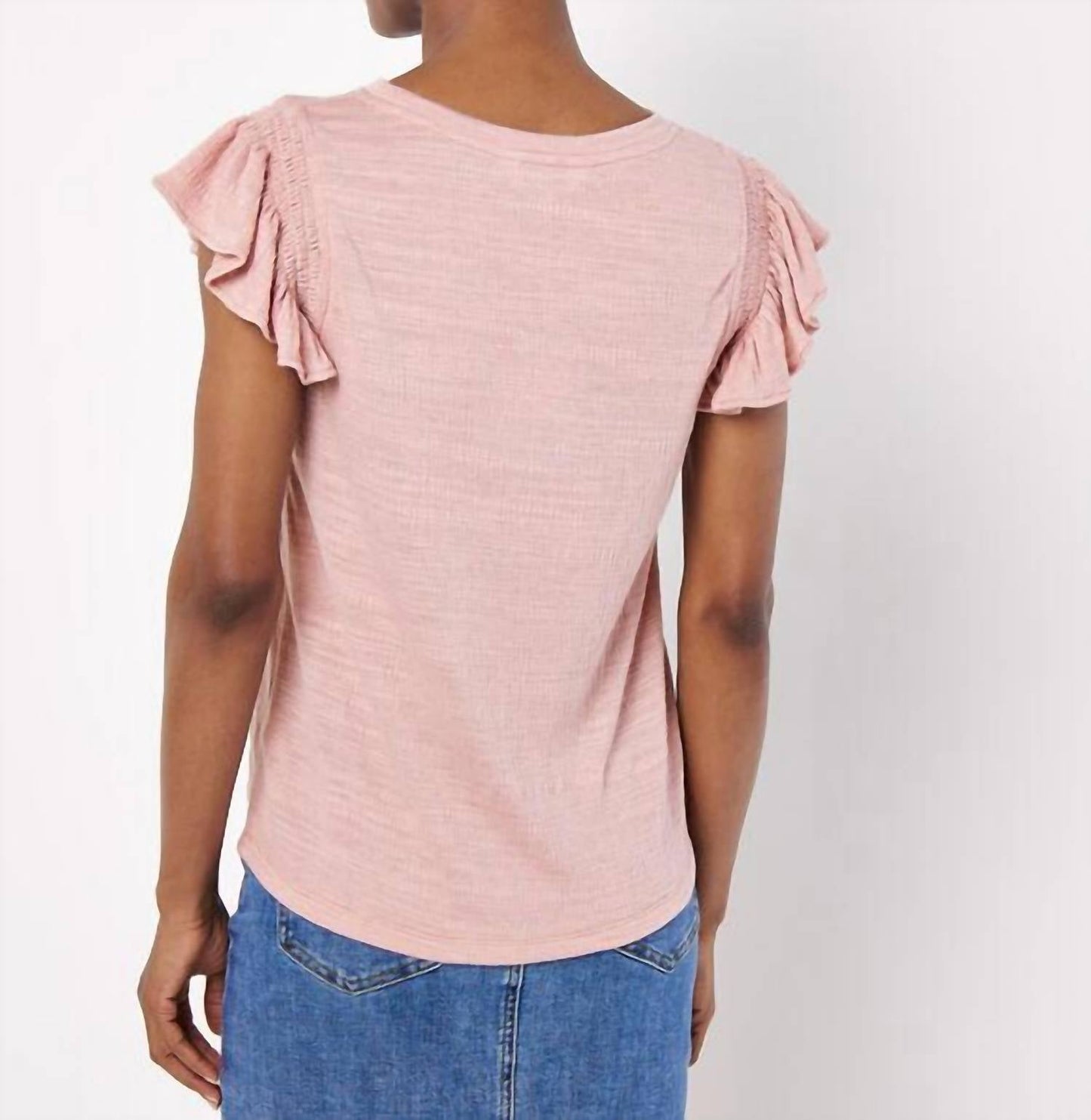 Apricot - Ruffle Sleeve Soft Slub Blouse