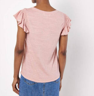 Apricot - Ruffle Sleeve Soft Slub Blouse