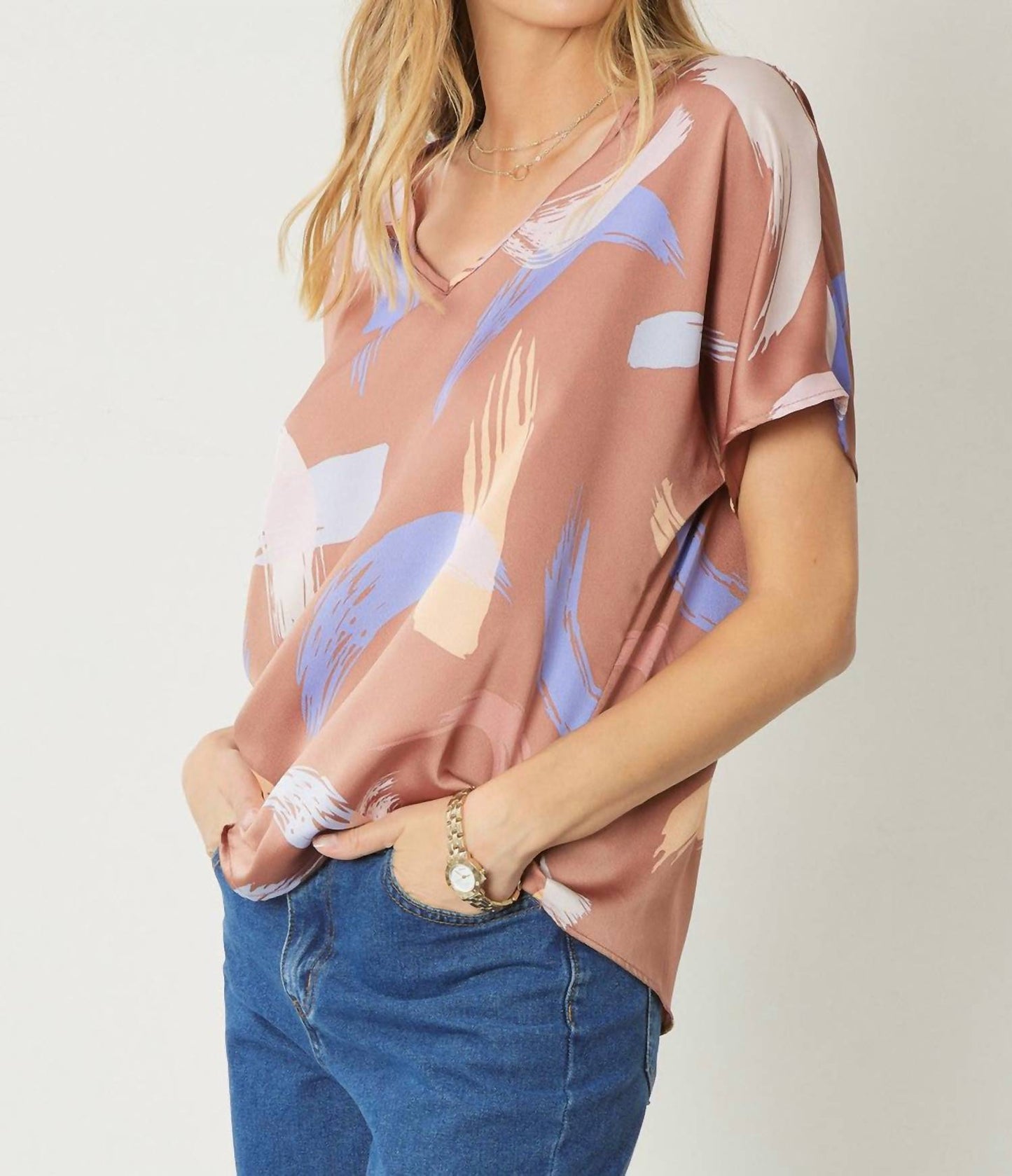 Entro - Brushstroke V-neck Top