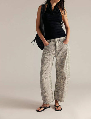 Free People - Good Luck Printed Barrel Jeans