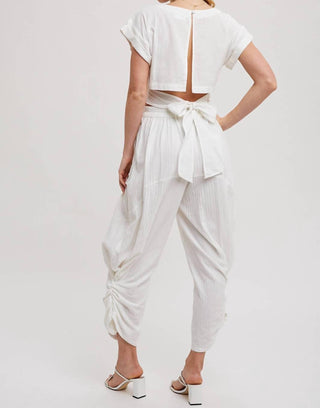 Bluivy - Cropped Ribbon Tie-back Top With Matching Harem Pants