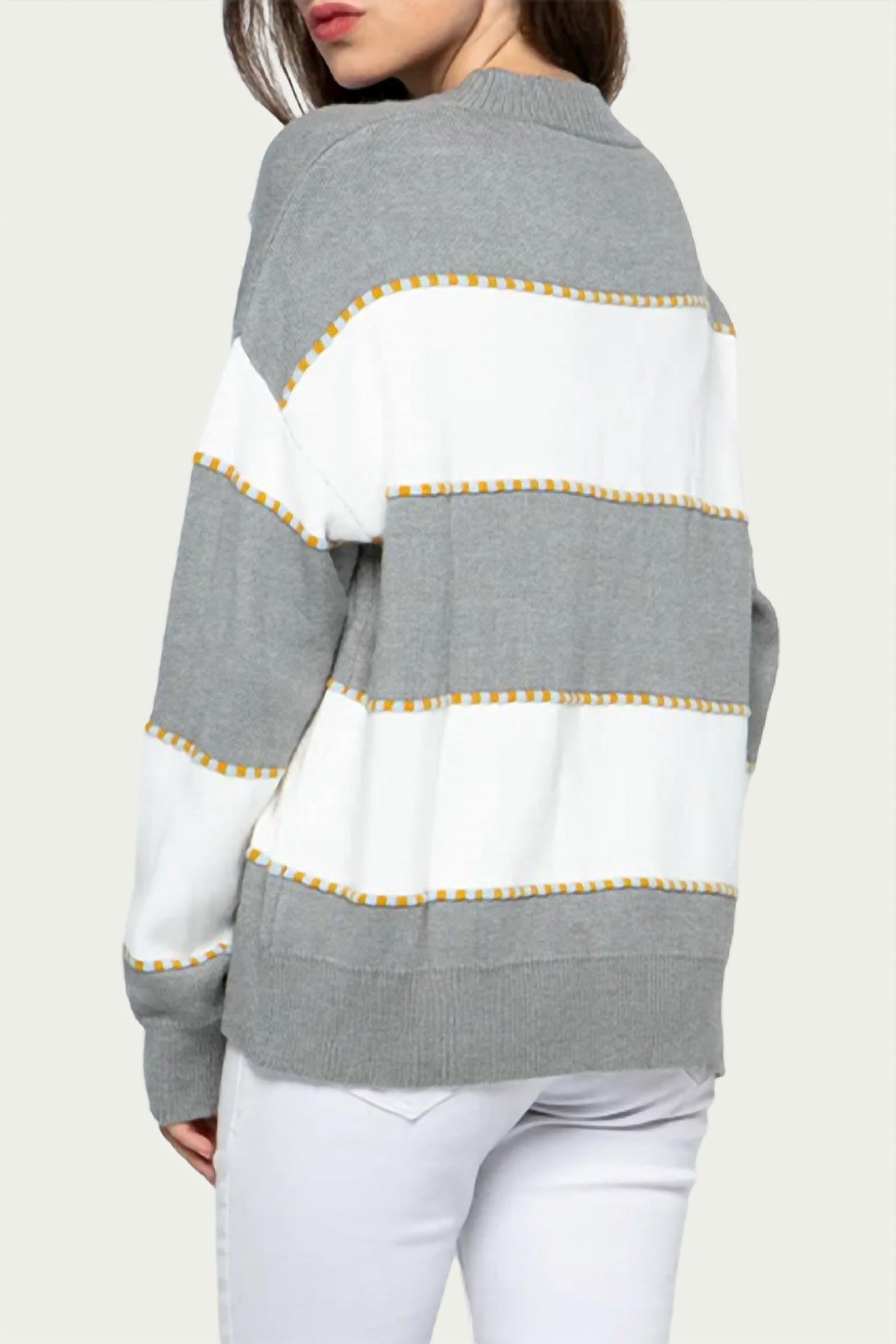 &Merci - TWO-TONE STRIPED CREWNECK SWEATER