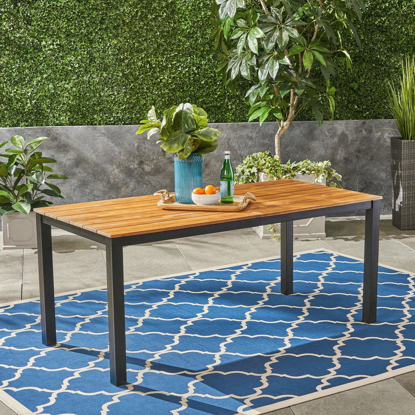 Rectangular Outdoor Dining Table With Iron Legs - Black