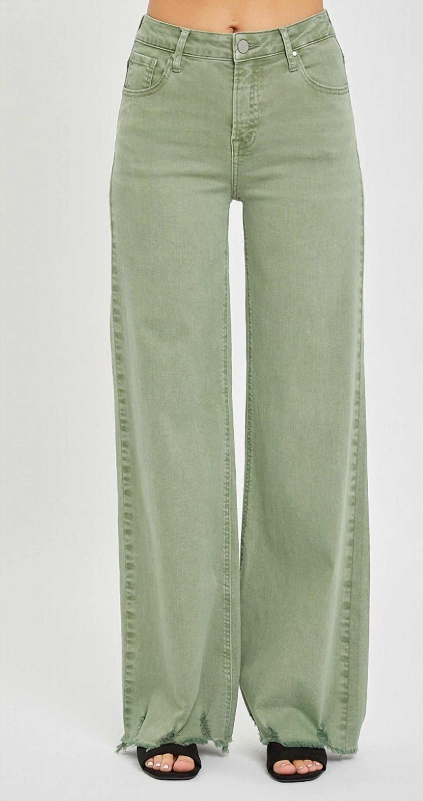 Risen - High Rise Wide Leg Frayed Hem Pants