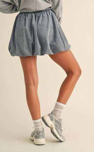 Klesis - Denim Balloon Bubble Mini Skirt