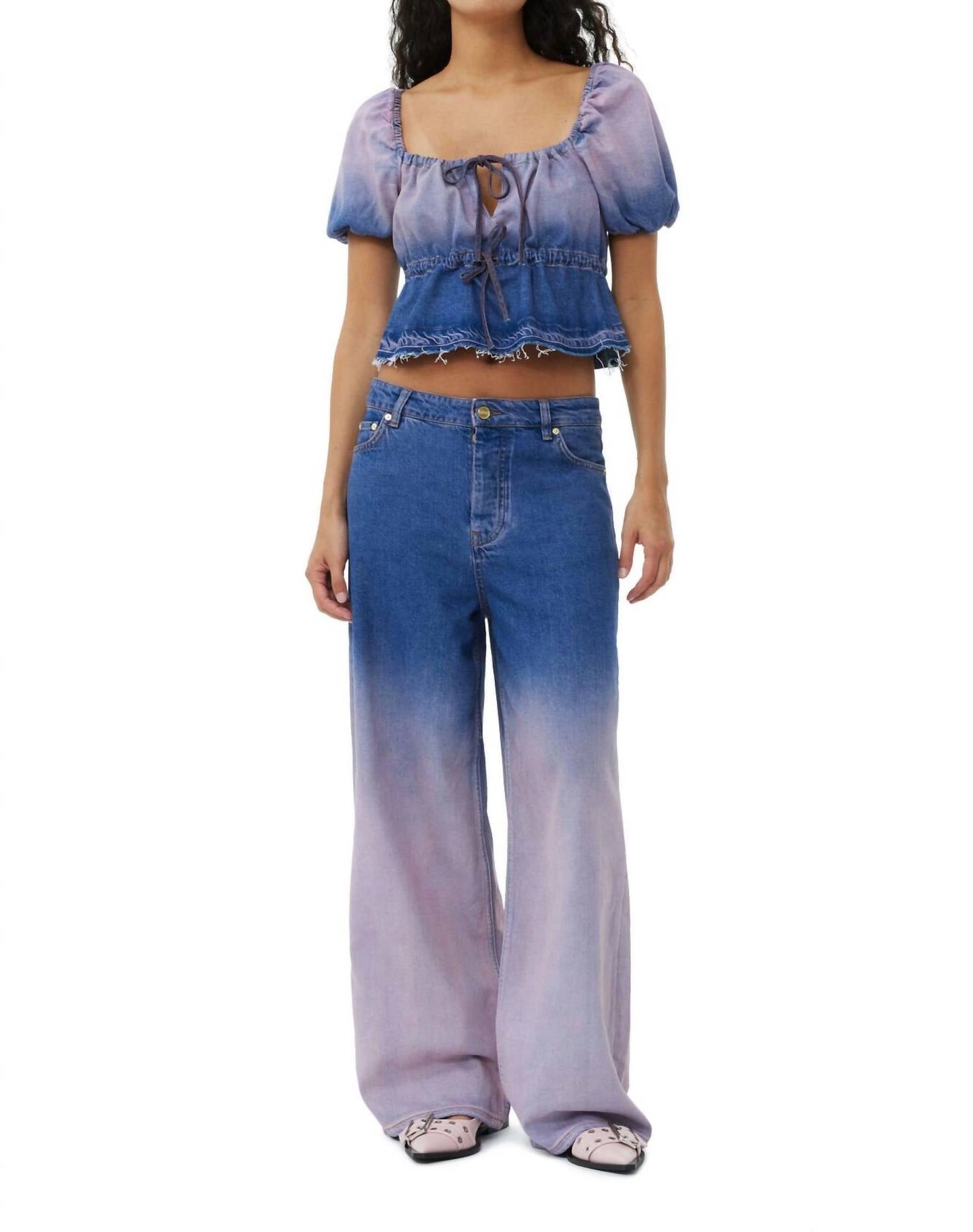 Ganni - Future Denim Puff Sleeve Top