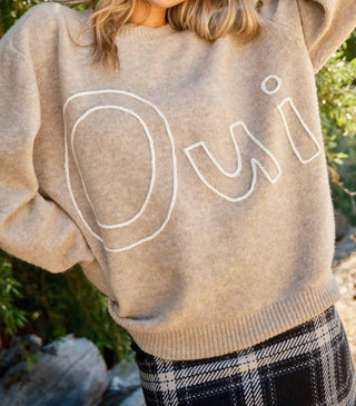 And The Why - Oui and Yes Embroidered Sweater