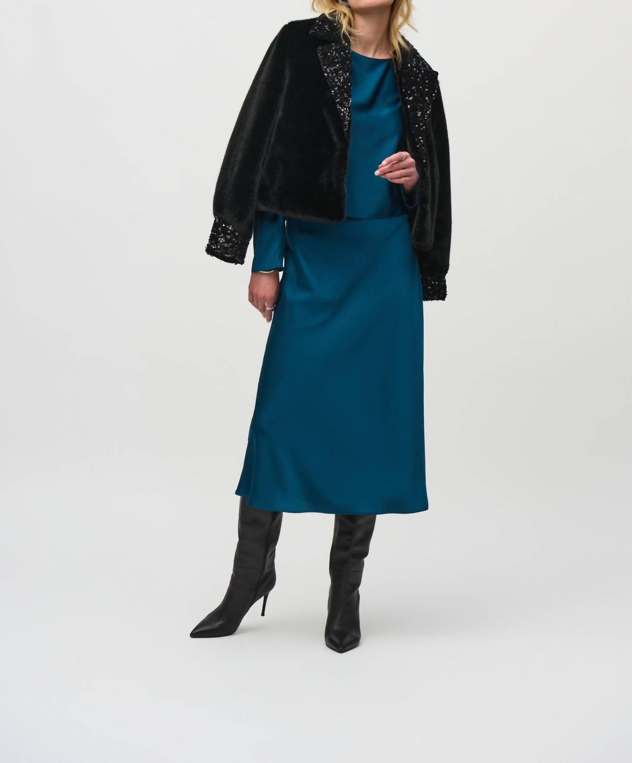Joseph Ribkoff - Sequined Faux Fur Jacket