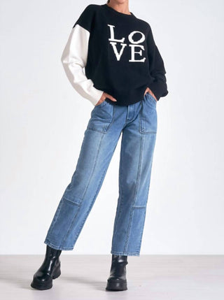 Elan - "love" Color Block Sweater