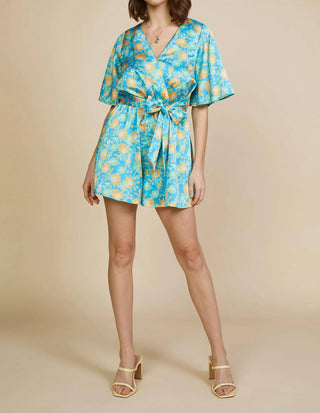 Skies Are Blue - Floral Print Surplice Romper