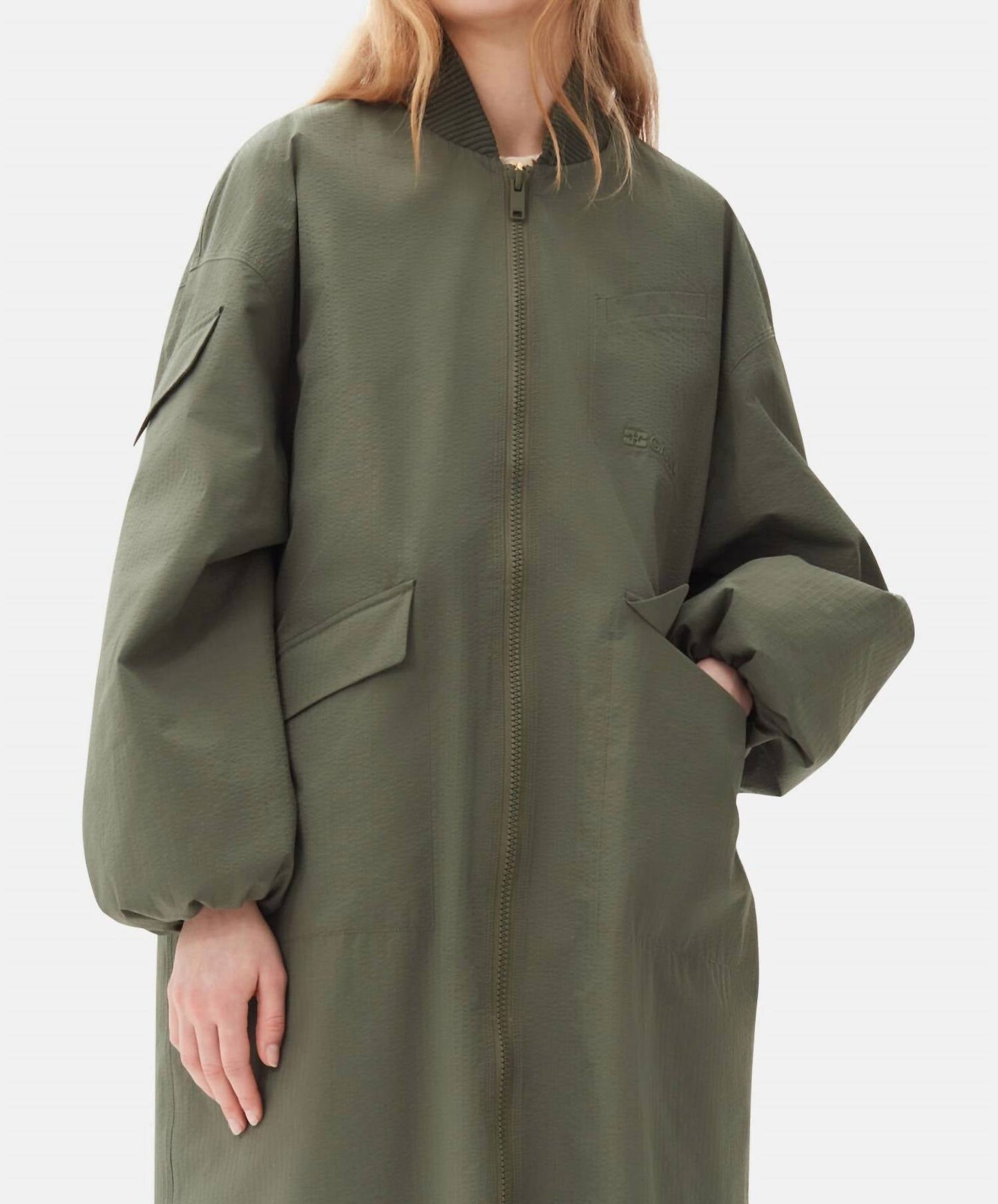Ganni - Tech Seersucker Oversized Shell Coat