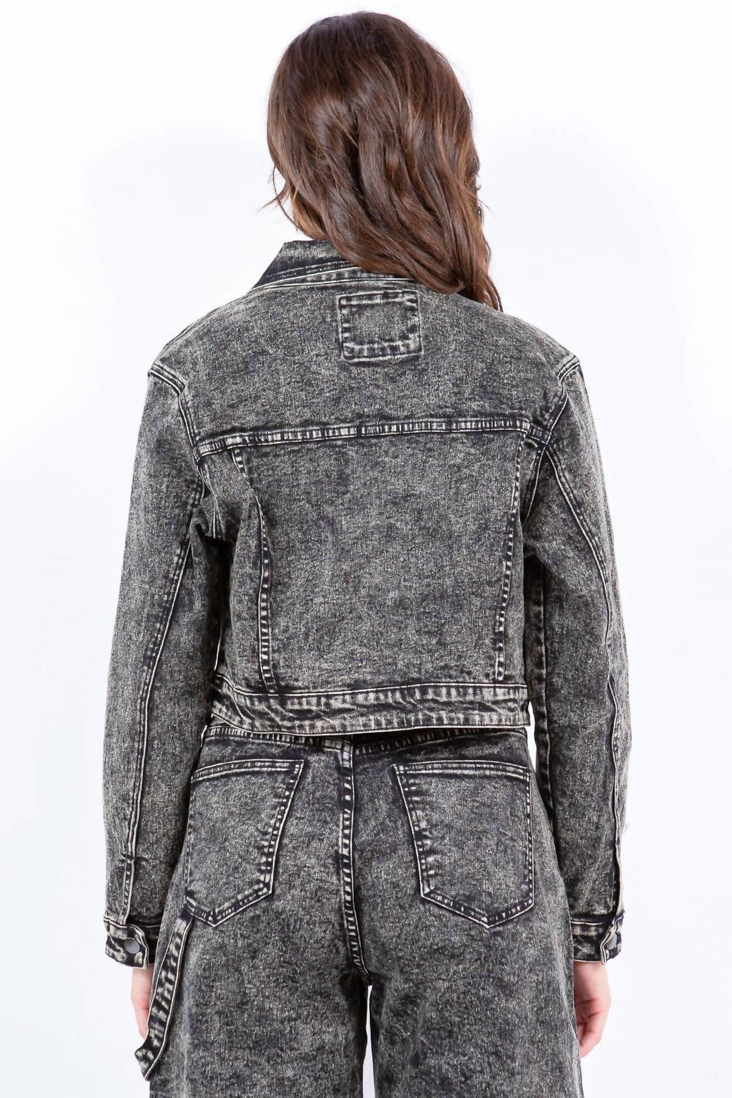 American Bazi - Chic Cropped Zip-up Bleached Jacket