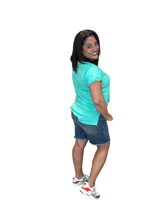 Risen - High Rise Distressed Mid Thigh Shorts