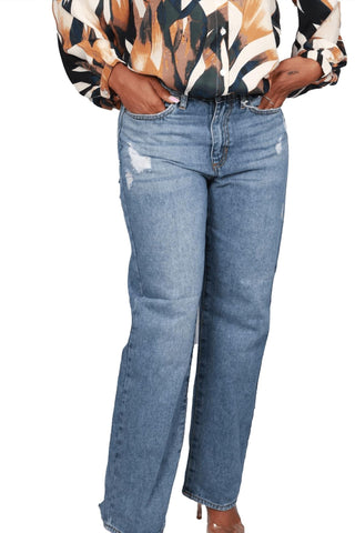 Just Black Denim - High Rise Distressed Dad Jeans