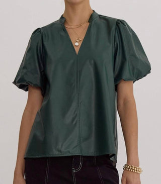 Entro - Diana Faux Leather Puff Sleeve Top
