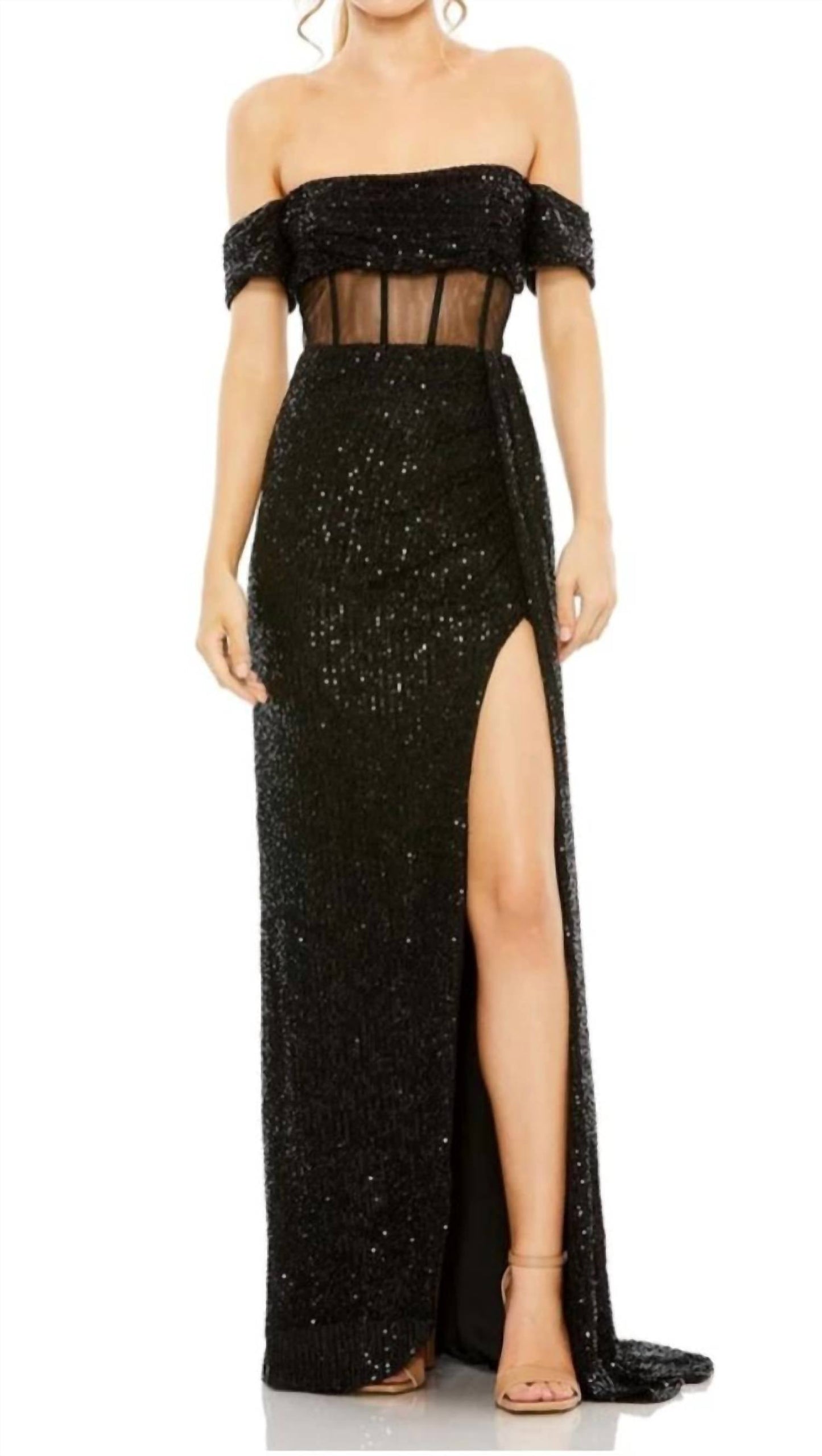 Mac Duggal - Illusion Midriff Corset Off-the-shoulder Dress