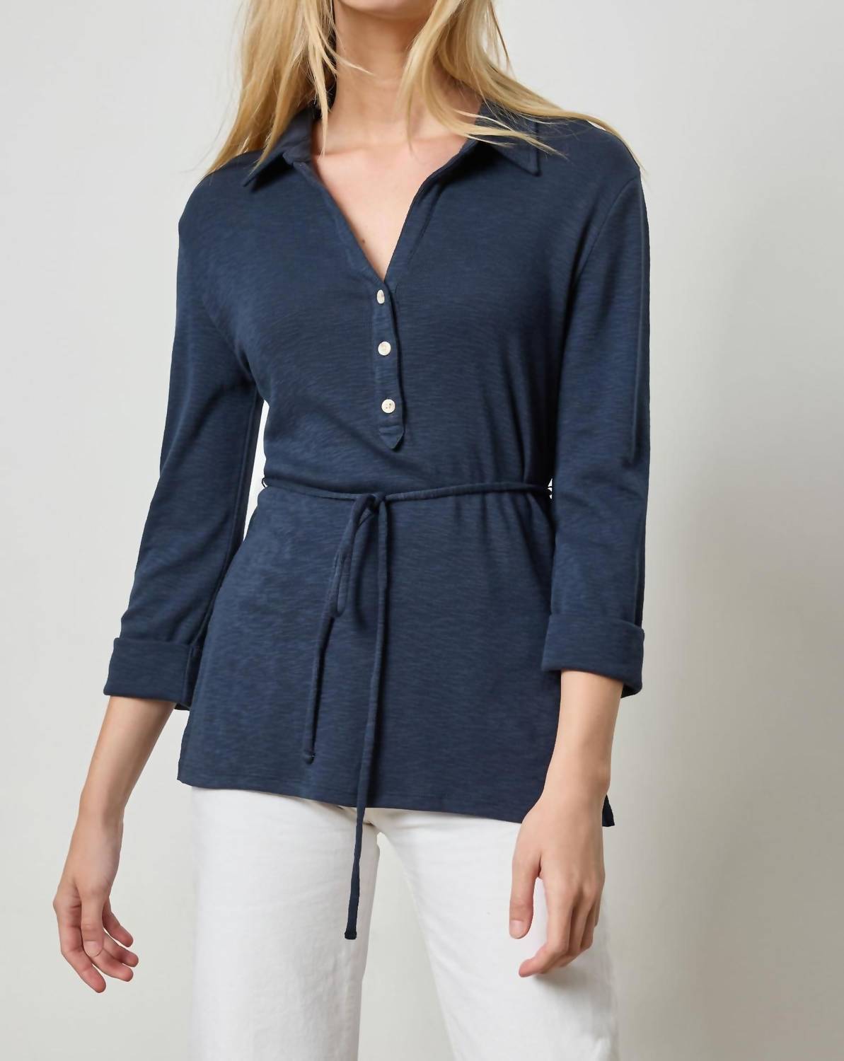 Lilla P - Three-quarter Sleeve Collared Top