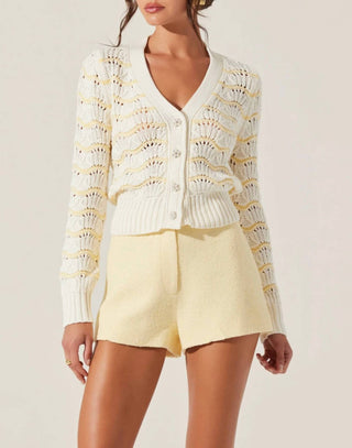 Astr - Janira Wavy Stripe Pointelle Cardigan