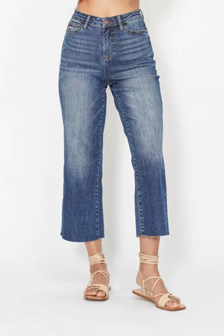 Judy Blue - High Waist Embroidery Crop Wide Leg Jean